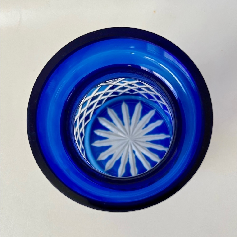 Cobalt Blue Cut To Clear Crystal Biscuit Jar - Picture 4 of 11